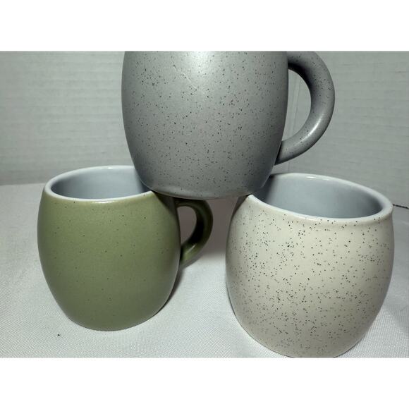 Espresso Mini Pot Belly Mug Set  3 Ceramic speckled finish, Cafe - Picture 3 of 8